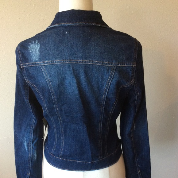 L.e.i. Dark Blue Distressed Jean Jacket Juniors Size S, NWT - Picture 4 of 16